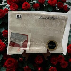 NOS Makylene Sheer white tablecloth Spain polyester/cotton Rayon 65”x124” Oblong